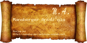 Mansberger Antónia névjegykártya